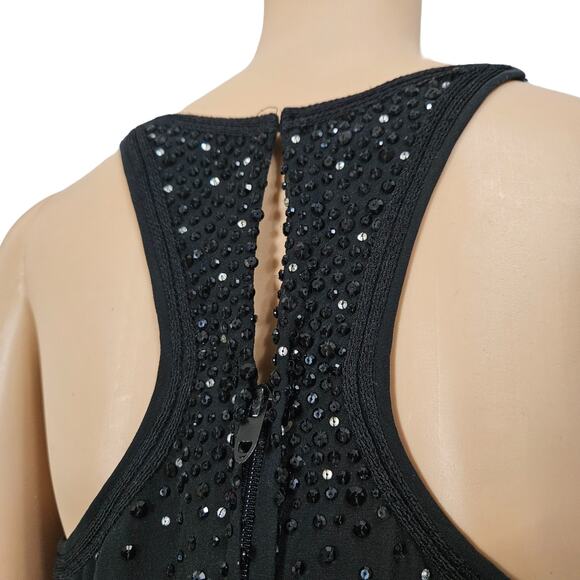 Black Sequin Crystal Beads Formal Halter Top Cropped 100% Silk Sleeveless SZ 10 - Picture 5 of 7